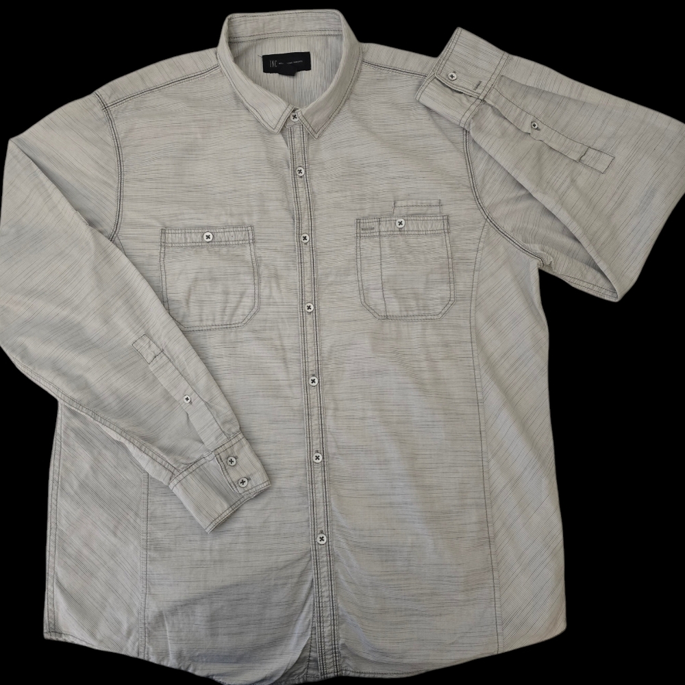 INC International Concepts Men Button Up Shirt Size L White Long Sleeve Cotton